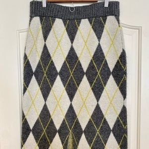 H&M Pringle of Scotland argyle wool blend sweater midi skirt size L